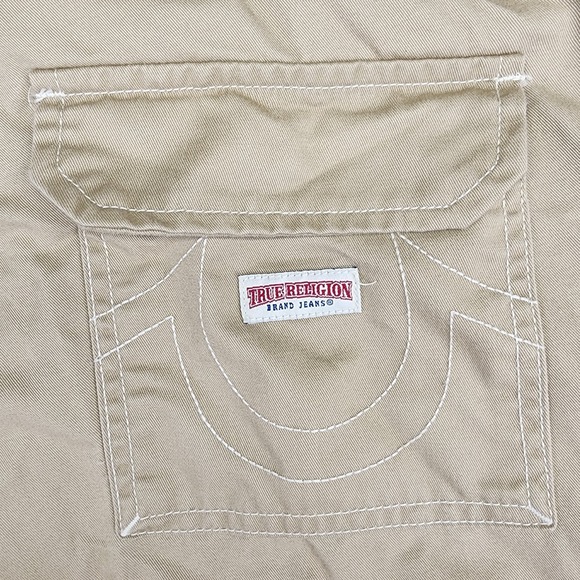 True Religion Pants Men's 34x32 Skater Baggy Cargo Wide Leg Flap Pockets Tan - Picture 6 of 9